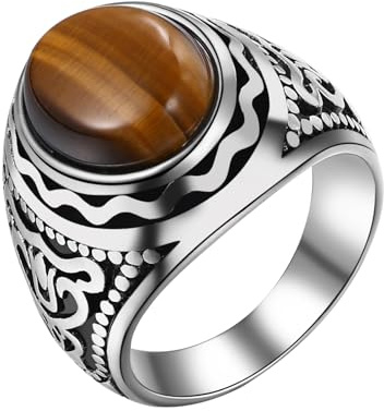 OIDEA Herren Vintage Tigerauge Ring: Retro Siegelring mit Stein Gold Silber Herrenring Charm aus Edelstahl Bandring Band Ring Schmuck Geschenk für Männer Größe 54 bis 70