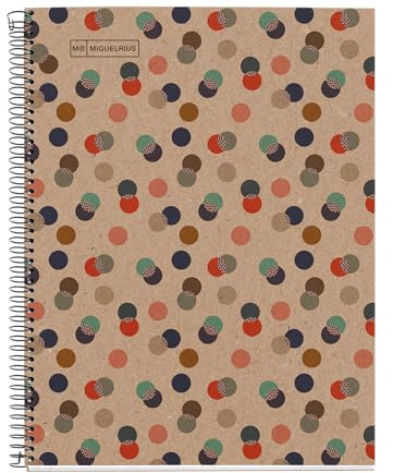 Miquelrius - Taccuino A4 riciclato, 80 fogli riciclati da 80 g/m², taccuino liscio con fogli bianchi per disegno, lettering o schizzi, copertina riciclata, 4 fori, coriandoli