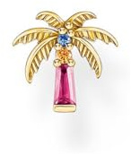 THOMAS SABO Einzel-Ohrstecker Palme mit bunten Steinen vergoldet 925 Sterlingsilber, 750 Gelbgold Vergoldung