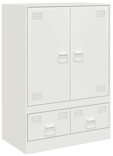 vidaXL Highboard, Sideboard mit Stauraum, Kommode Anrichte Schrank für Wohnzimmer, Standschrank Beistellschrank Mehrzweckschrank, Weiß Stahl