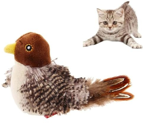 Katzenspielzeug - Simulierter zwitschernder Vogel, Flatternder Vogel Katzenspielzeug, Simulated Chirping Bird, Lustige Quietsch-Katzenspielzeug, Interaktives Plüsch Vogelspielzeug für Katzen (A)