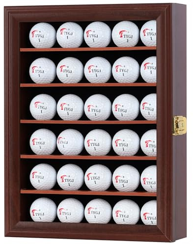 Golfball-Vitrine – Wandhalterung mit Glastür, ideales Geschenk für Golf-Enthusiasten, Mahagoni