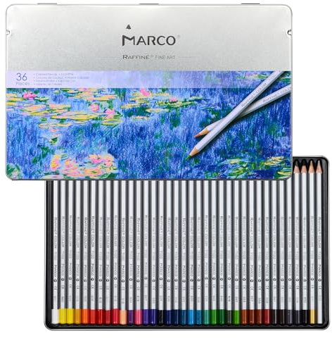 MARCO Matite Colorate a Base di Olio - 36 Colori, Mine Grosse - Ideali per Illustrazioni e Graffiti - In Scatola di Ferro per Appassionati d'arte e Pittori Professionisti