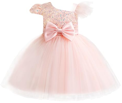 AIEOE Vestito Elegante da Bambina con Fiocco e Cerniera Principessa Abiti da Battesimo Bambine per 1 Anno Rosa