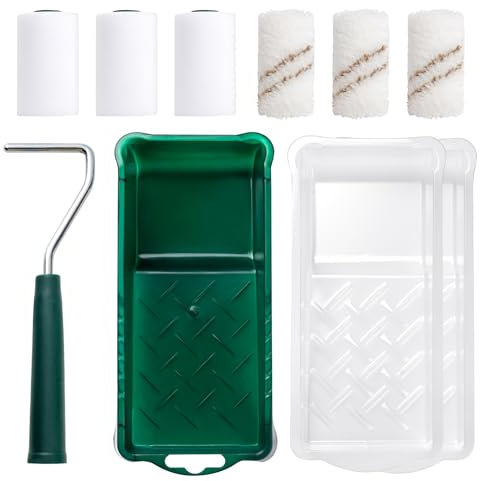 Mister Rui Farbroller-Set klein, Farbroller klein 5cm, 2 Zoll Schaumstoff-Farbroller-Bezüge, Mikrofaser-Farbroller, Farbroller-Rahmen, Farbwanne und Einlagen für Möbelmalerei und Renovierung