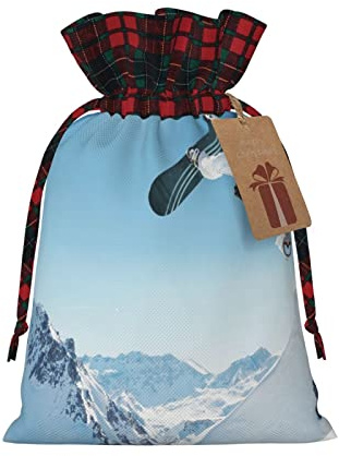 Sport-Ski, farbblockierte Jute-Geschenktüte mit Kordelzug, Urlaubs-Geschenktasche, Weihnachts-Kordelzug, Jute-Geschenkbeutel