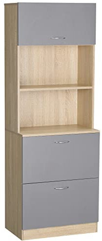 HOMCOM Buffet de Cuisine Armoire de Cuisine Multi-rangements 2 tiroirs 1 Placard + Grand Plateau 60 x 38 x 168 cm MDF Gris