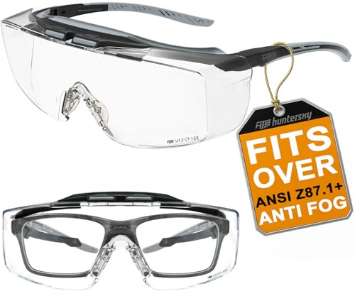 HTS HUNTERSKY ANSI Z87 anti-dimma labb skyddsglasögon över glasögon integrerade sidoskydd, 100 % UV-skyddande glasögon 3906L
