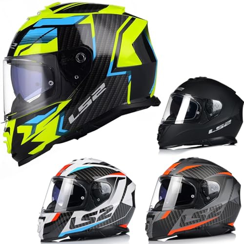 FULL FACE MOTORCYCLE HELMET ECE22.06 Approved L~S~2 FF800 STORM-II Motorbike Dual Visor Pinlock Ready Urban Touring Bike Riders Crash Helmets (Racer Titanium Orange,2XL)