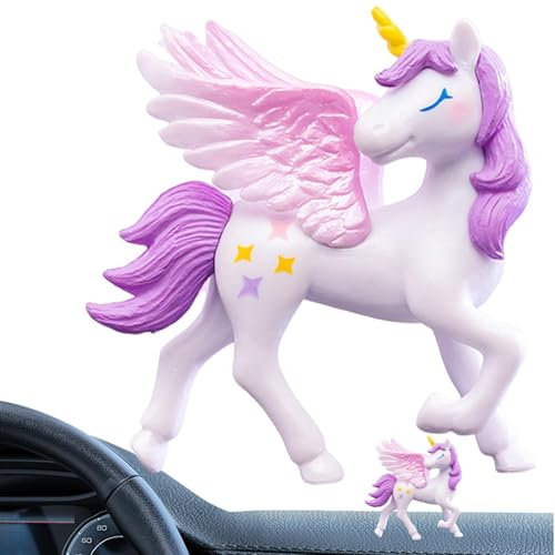 Single-Horned Horse Cake Topper Figurine With Wings, Cupcake Topper Statue | Horse Cake Topper Wedding | Small Cartoon Wedding Cake Single-Horned Horse Car Ornament