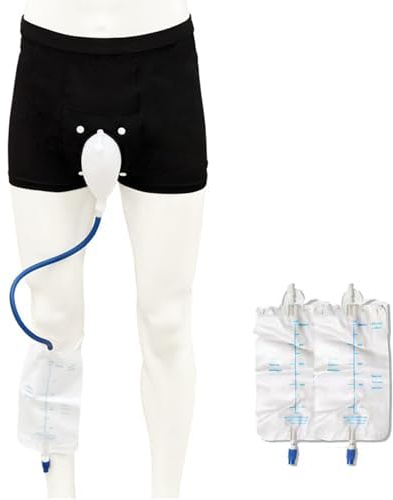 Ropa interior de orinal para hombre, catéter externo de silicona de uso de pie con 2 bolsas reutilizables, diseño fácil de poner y quitar para incontinencia, cuidado de ancianos y viajes largos