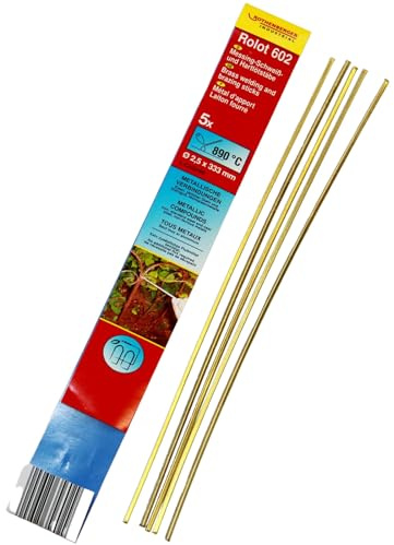sopomarkt ROLOT 602 Messinghartlot – 5 Stäbe Ø 2,5 x 333 mm, flussmittelgefüllt für Messing, Kupfer, Stahl & weitere Metalle