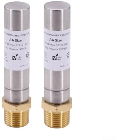 MeevrgR Stainless Steel Water Hammer Arrestor – Brass & Stainless Steel, 1/2 NPT, 250 PSIG, 250°F, 2-Pack