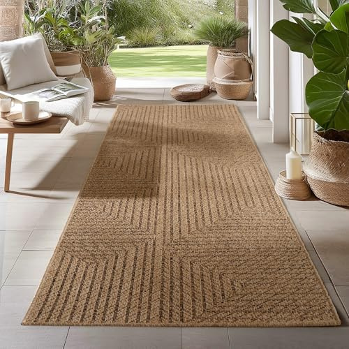 Carpetsale24 Outdoor Teppich Läufer 80x250 cm Beige Wetterfest Pflegeleicht im natürlichen Jute-Look für Flur Eingang Küche Wohnzimmer Terrasse Balkon Garten