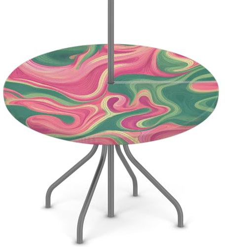 Woltant Nappe ronde avec trou de parasol et fermeture éclair facile à nettoyer avec bords élastiques - Protection de table d'extérieur pour jardin, terrasse, barbecue (liquide fluide et vert)