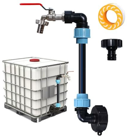 IBC - Rubinetto a collo di cigno da 3/4 con tubo di prolunga da 35 cm, adattatore IBC per serbatoio dell'acqua piovana da 1000 l, accessorio per serbatoio IBC per annaffiatoio, barile per pioggia