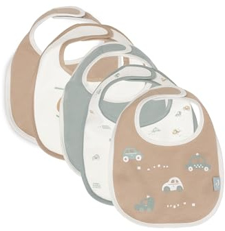 Jollein Bavaglino Baby – On The Go – Confezione da 5 bavaglini impermeabili – con chiusura in velcro – bavaglini – bavaglino per bambini