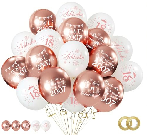 WenmthG 30 Stück Luftballons 18. Geburtstag Deko - 18 Geburtstag Mädchen - 5 verschiedene deutsche Textmotive, jeweils 6 Stück - Ø 27 cm - Rosa Weiß