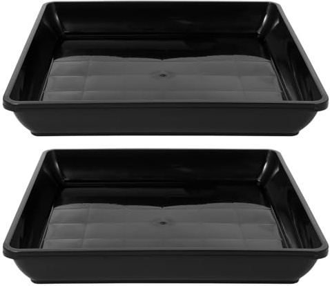 Angoily 2 Bandejas Cuadradas para Macetas de Plantas en PP Negro, Diseño Práctico y Resistente, Ideales para Jardinería Interior y Exterior