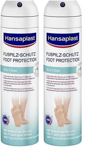 Hansaplast Fußpilz-Schutz 2in1 Deo (150 ml), antibakterielles Fußdeo mit 48h Schutz vor Fußgeruch, Fußspray zur Vorbeugung von Fußpilz (Packung mit 2)