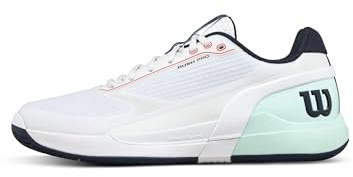 WILSON Rush Pro 5 Men's Tennis Shoe - White/Bay/Fiery Coral, Size 11