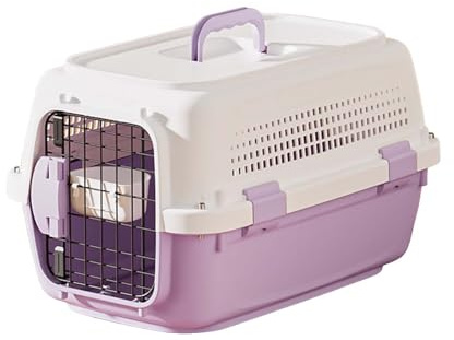 Katze Transportbox Hundebox - Transportbox für kleine Hunde und Katzen - 50 x 30 x 35 cm - Kann bis zu 6 kg tragen, Robustes Polypropylen, Türen aus Metal (Lila)