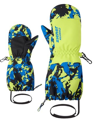 Ziener Levi-Z - Manopla de esquí para niños pequeños | Impermeable, puño Largo, Cremallera Larga, Camuflaje Azul Persa, 1