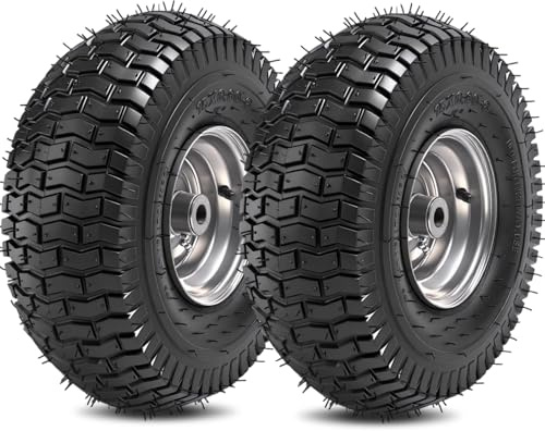 (2 Pack) RRQ 15x6.00-6nhs Lawn Mower Tires and Wheel Assembly, Replacement Riding Lawn Mower Front Tires, Compatible with John Deere Craftsman Husqvarna Lawn Mowers, 3/4 Bushings, 3 Centered Hub | 3/4 Bushings, 3 Centered Hub, 4-Ply, Compatible with John Deere Craftsman Cub Cadet Husqvarna Riding Lawn Mower Front Tires
