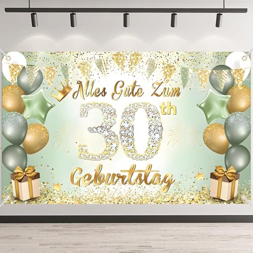30. Geburtstag Banner, Grün Gold 30 Jahre Geburtstag Deko Mann Frau, 30. Geburtstag Hintergrund Banner, 30. Geburtstagsbanner für Party Deko, Alles Gute zum 30 Geburtstagbanner, 180x110cm