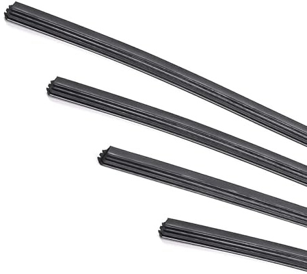 Qurbuns 4 PCS Wiper Blade Refills, 24 DIY Adjustable Windscreen Wiper Rubber Strips, Soft Rubber Strip Refills for Framless Windshield Wiper Blade, Universal for Car, Truck, SUV (Black)