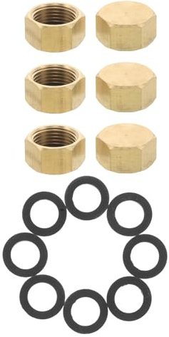 Kisangel 6juegos Tapón Roscado De Latón Tapas Hexagonales para Tuberías De Agua con Junta De Goma Suministros para Prevención De Fugas De Plomería Mangueras De Jardín