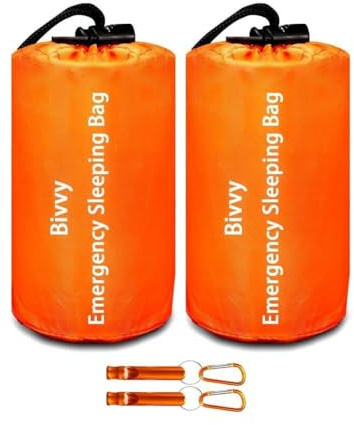 Sacco a pelo di emergenza in mylar, leggero, impermeabile, per campeggio, escursionismo, avventure all'aperto e rifugio di salvataggio, arancione, confezione da 2