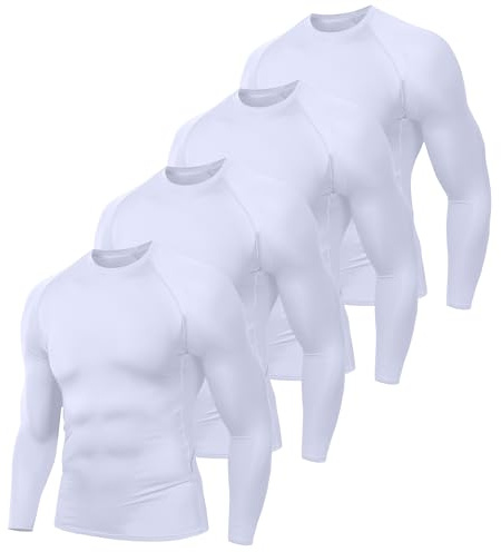 Holure Kompressionströja för män, 1–5-pack, långärmad sporttröja, ventilerande löpartröja för träning, 4-pack: vit, S