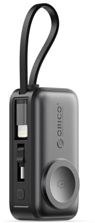 ORICO Mini Power Bank, 20W PD Fast Charging with Lightning Cable, 5000mAh Small Power Bank for Apple Watch, iPhone 17/16/15/14, Samsung S23 Series, Note20 Series, iPad, AirPods, and More, Black