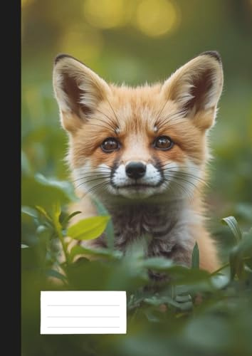 DIN A4 Notizbuch, 120 Seiten, Lineatur 28 (Kariert mit Innen- und Außenrand), 21x29,7cm - kleiner Fuchs Wildleben Natur Fotografie: durchgängig ... Für Schule, Studium, Beruf & Privat