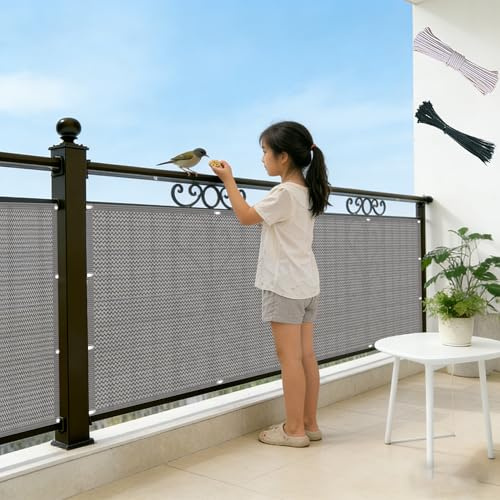 Balkonabdeckung 70 x 120 cm HDPE 220 G M², Wind- Und Uv-Schutz, Sonnenschutz, Atmungsaktiv, Windschutz Balkonverkleidung mit Ösen Und Kabelbinder für Den Gartenzaun, Grau