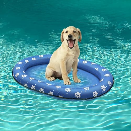 Kawiithn Aufblasbares Hundefloß 90x65x12cm PVC Aufblasbares Schwimmbecken mit Stabiler Stützstruktur, Wasserablauf-Löchern Und Tragbarem Design, für Hunde Und Katzen, Pool, See, Strande