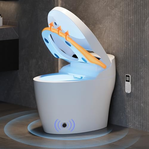 Homary WC Giapponese Intelligente con Water Bidet Incorporato, Senza Cassetta, Sedile Riscaldato, Scarico a Sifone, Coperchio Automatico, Uscita a pavimento, J021123735