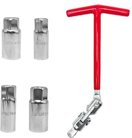 RUISHENG Zündkerzenschlüssel Set 5 Stück T-Griff Zündkerzenschlüssel Satz | Universal Zündkerzensteckschlüssel 14mm, 16 mm, 18 mm, 21 mm Flexibles Zündkerzen Steckschlüssel Werkzeug für Auto