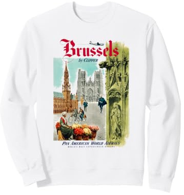Pan Am Vintage Brussels Belgium Tour Poster Retro Travel Ad Sweatshirt