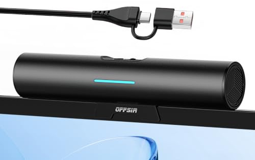 Computer Speakers for Desktop PC Monitor, USB or Type C Plug-in Soundbar, Clip-On Speaker, Wired Laptop Gaming Speakers with Volume Wheel & One-Touch Mute, Compatible with Mac Windows iPhone iPad