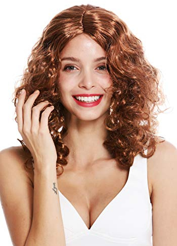 WIG ME UP - 3072-ZA30A Perücke Damen Karneval Fasching Locken Super Volumen Lockenpracht Mittelscheitel Rotbraun Kupferbraun
