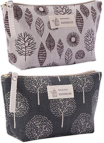 2 Stück Kosmetiktasche aus Segeltuch, Multifunktions Reise Kosmetiktasche, Bedruckte Make-up-Taschen mit Reißverschluss, für Kosmetik-Schlüsselanhänger Münzen Geldkarten (Blatt, Bäume)