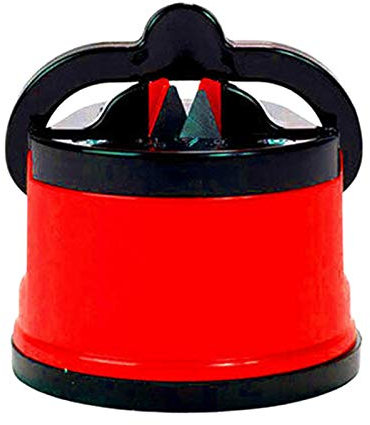 Affilacoltelli con Ventosa,Affilacoltelli Manuali,Affilatrice Tascabile per Coltelli da Cucina e Forbici, Sicuro e Facile da Usare (Rosso)