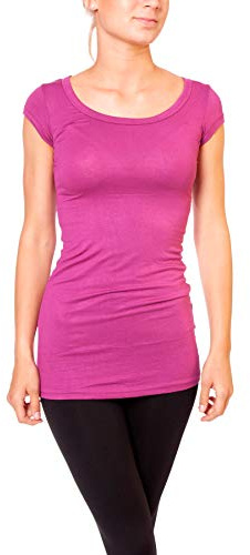 Easy Young Fashion Dam basic kortärmad T-shirt lång långtröja undertröja med rund hals Kläder