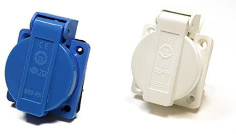 8 Stück/Einbausteckdose Schuko Steckdose 16A mit IP54 / + Flansch Dichtung (4xBlau / 4xWeiss)