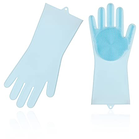 Vgo... 1 Paar Geschirrspüler-Reinigungsschwamm-Handschuhe, wiederverwendbar, Silikonbürste, Schrubber Handschuhe, hitzebeständig (SI2142)