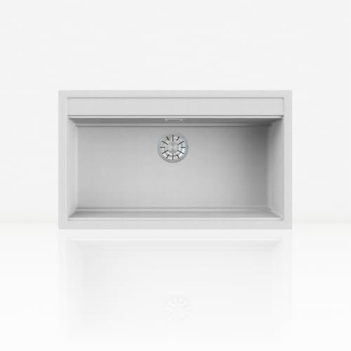 EVHOC Lavello Cucina Sopratop, 86x51 cm, 1 Vasca, Bianco, DESIDERATA L | Lavandino in Kuarzite Vasca Unica, Piletta e Accessori Per il Montaggio Inclusi, Fascia Miscelatore Preforata, Made in Italy