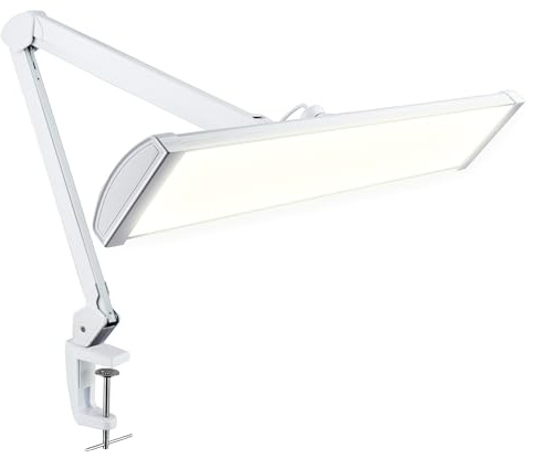 Neatfi 3.500 Lumen LED-Schreibtischlampe – 45W dimmbare | 3 Lichtmodi | 540 SMD-LEDs | Touch-Steuerung | 66 cm breiter Metallschirm | Lesen, Basteln, Werkbank & Büro (Weiß, CCT mit Klemme)