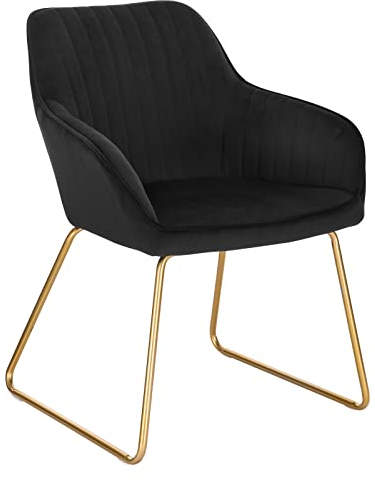 WOLTU Esszimmerstuhl 1 Stück Küchenstuhl Wohnzimmerstuhl Polsterstuhl Sessel, Armlehnstuhl mit Rückenlehne, für Esszimmer, Küche, Wohnzimmer, Samt, Gold Metallbeine, Schwarz, BH246sz-1